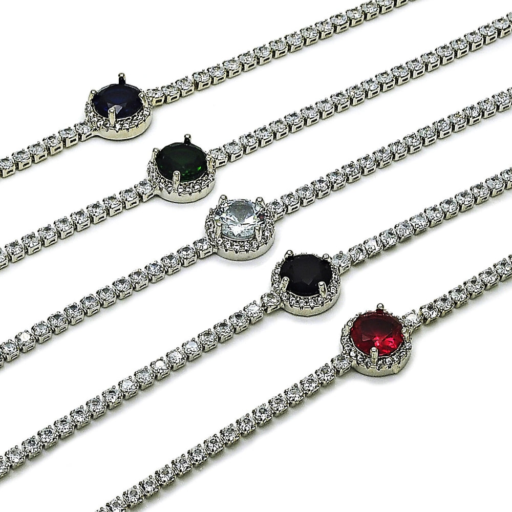 Rhodium Gold Filled Fancy Bracelet, Cluster Design, with White Cubic Zirconia, Polished, Rhodium Finish