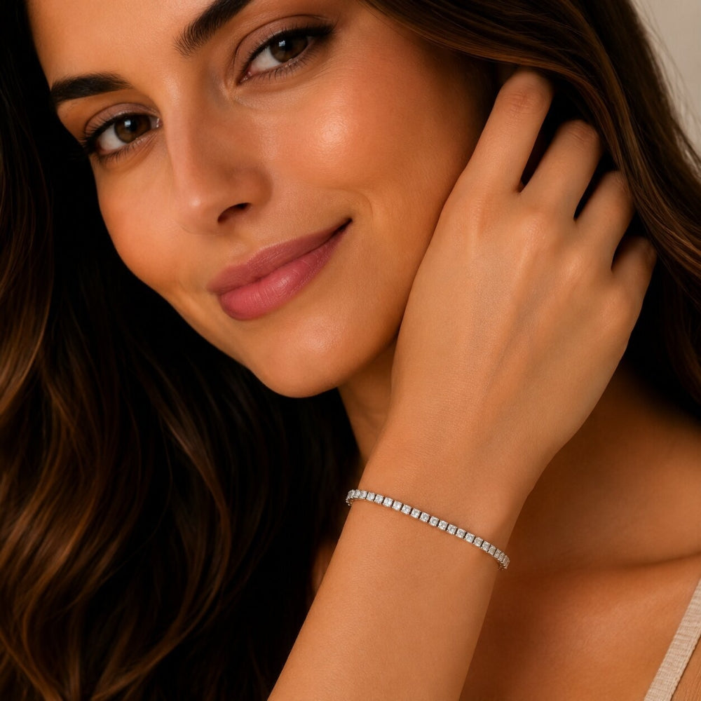 Rhodium Gold Filled Tennis Bracelet, with White Cubic Zirconia, Polished, Rhodium Finish
