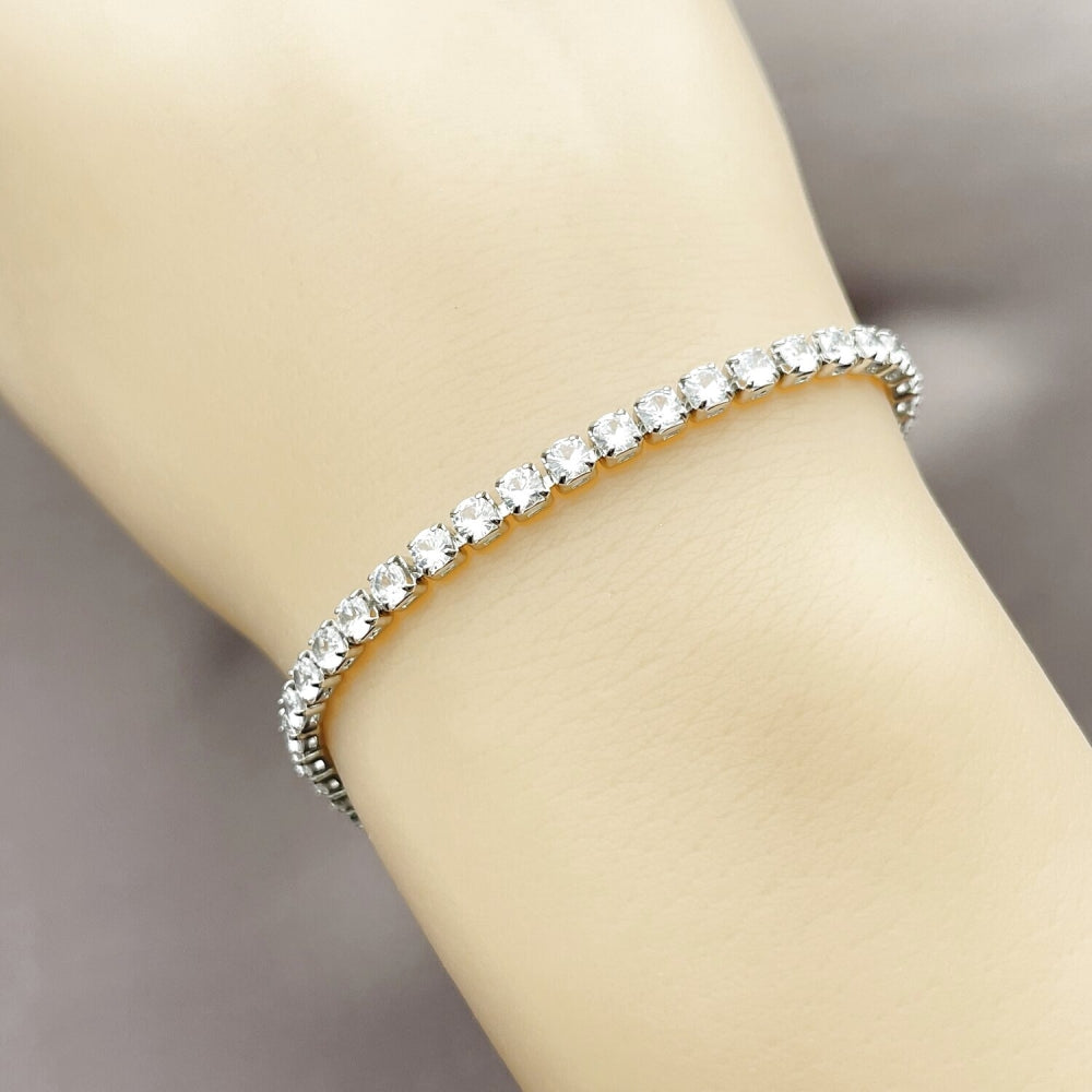 Rhodium Gold Filled Tennis Bracelet, with White Cubic Zirconia, Polished, Rhodium Finish