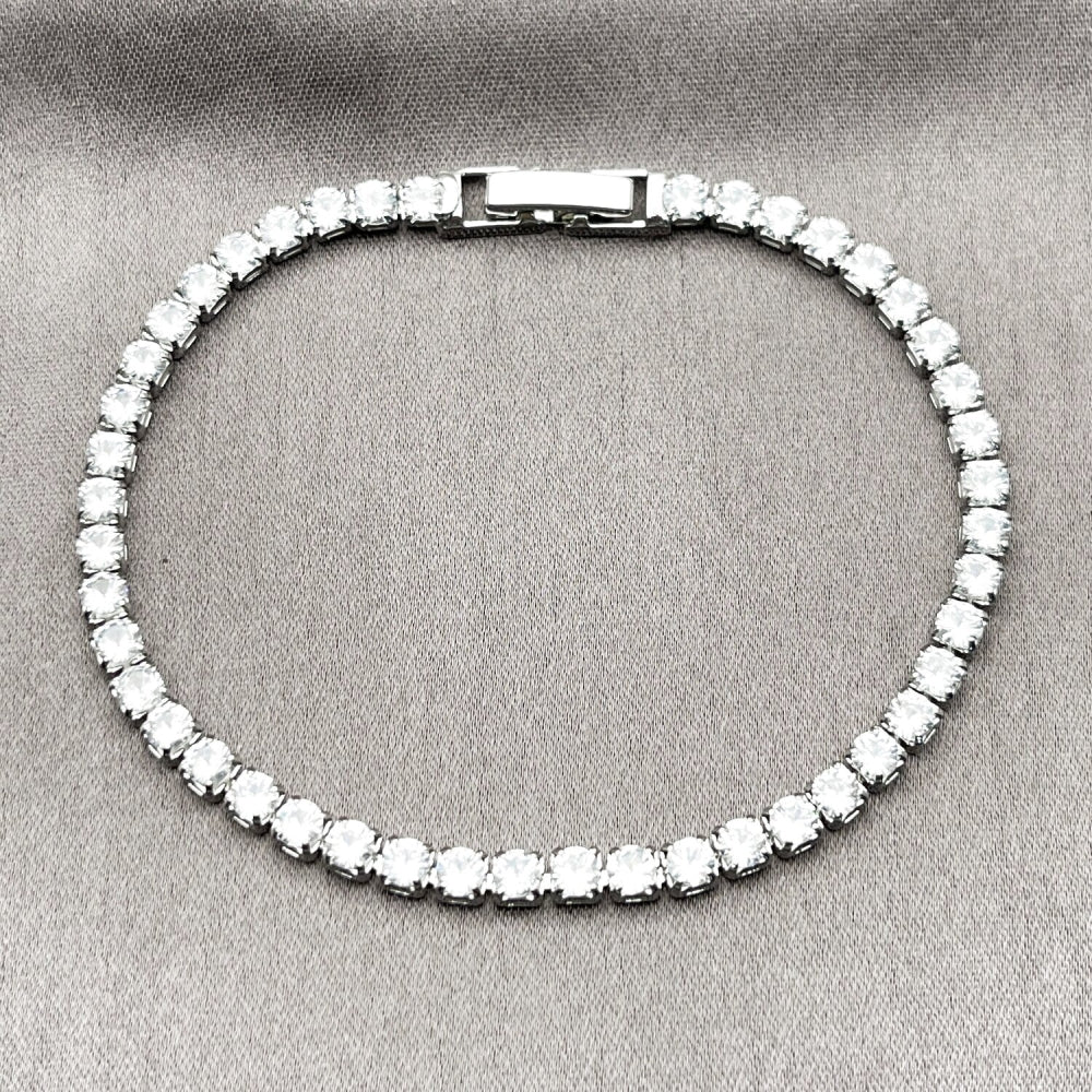 Rhodium Gold Filled Tennis Bracelet, with White Cubic Zirconia, Polished, Rhodium Finish