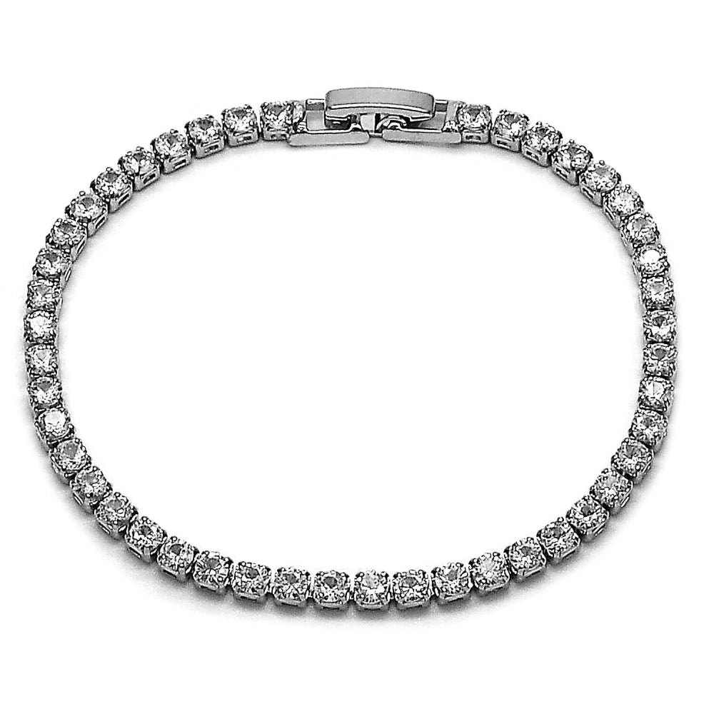 Rhodium Gold Filled Tennis Bracelet, with White Cubic Zirconia, Polished, Rhodium Finish