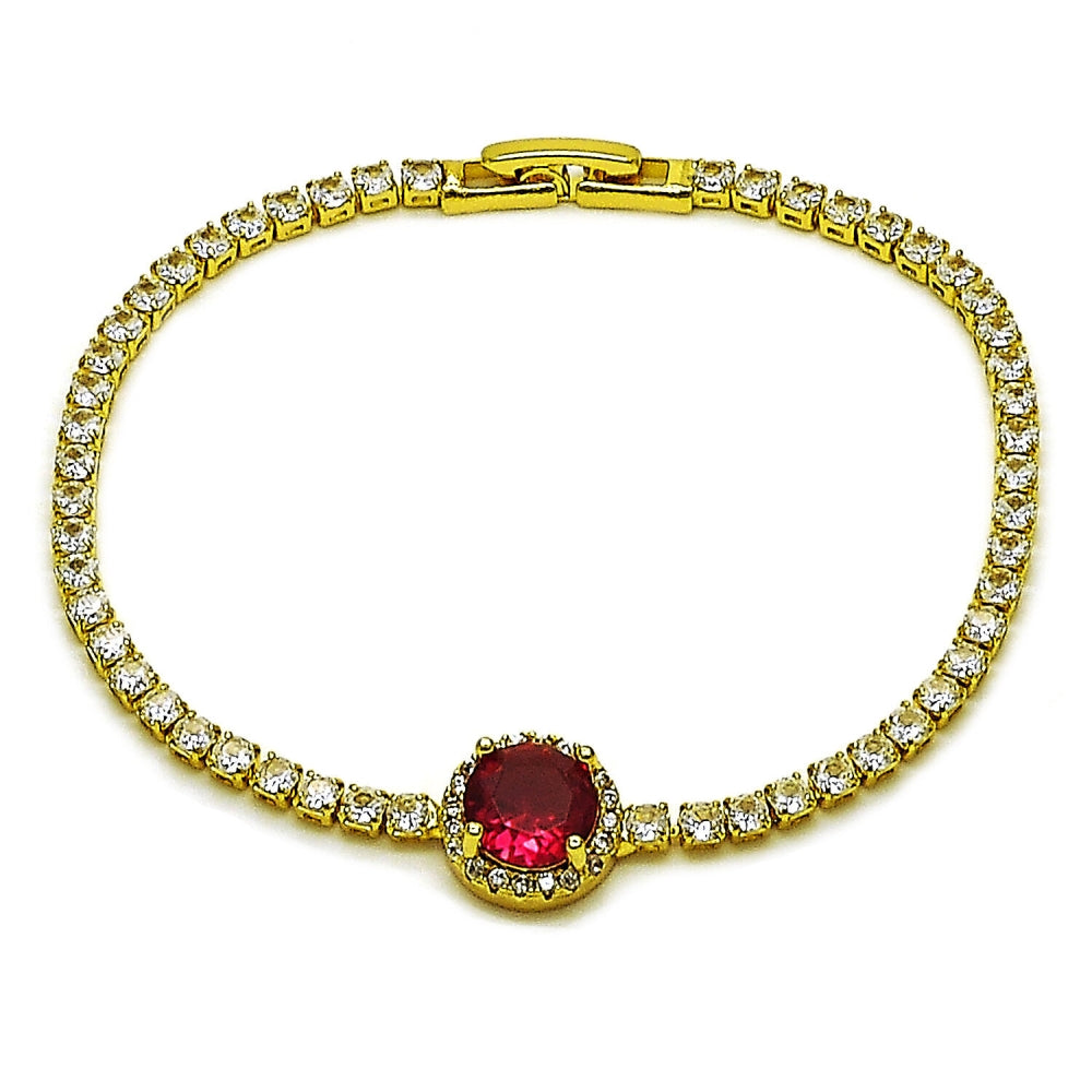 Oro Laminado Fancy Bracelet, Gold Filled Style Cluster Design, with White and Garnet Cubic Zirconia, Polished, Golden Finish