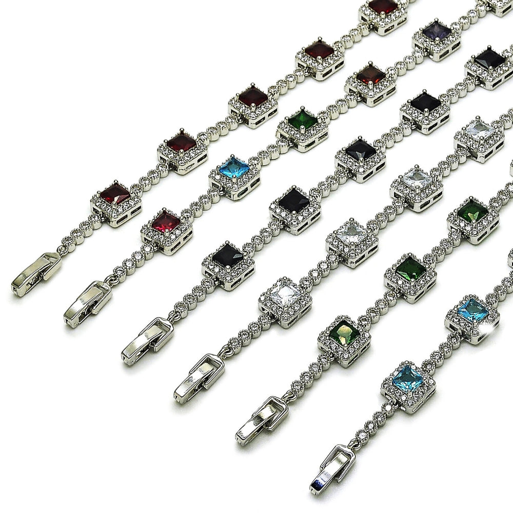 Rhodium Gold Filled Tennis Bracelet, Cluster Design, with Black and White Cubic Zirconia, Polished, Rhodium Finish
