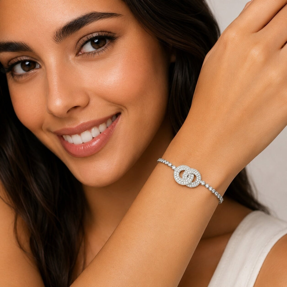 Rhodium Gold Filled Fancy Bracelet, with White Cubic Zirconia, Polished, Rhodium Finish
