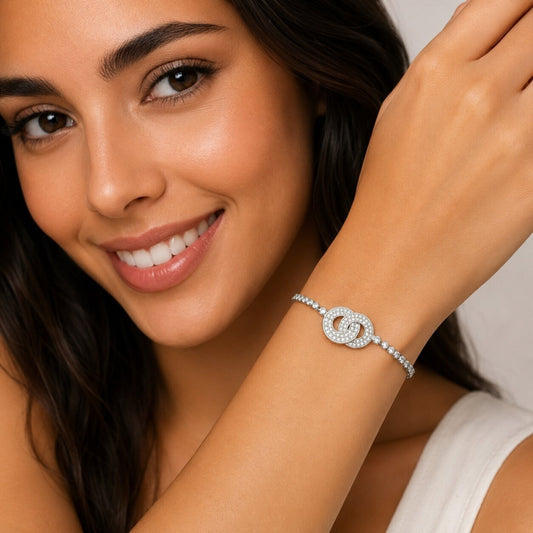 Rhodium Gold Filled Fancy Bracelet, with White Cubic Zirconia, Polished, Rhodium Finish