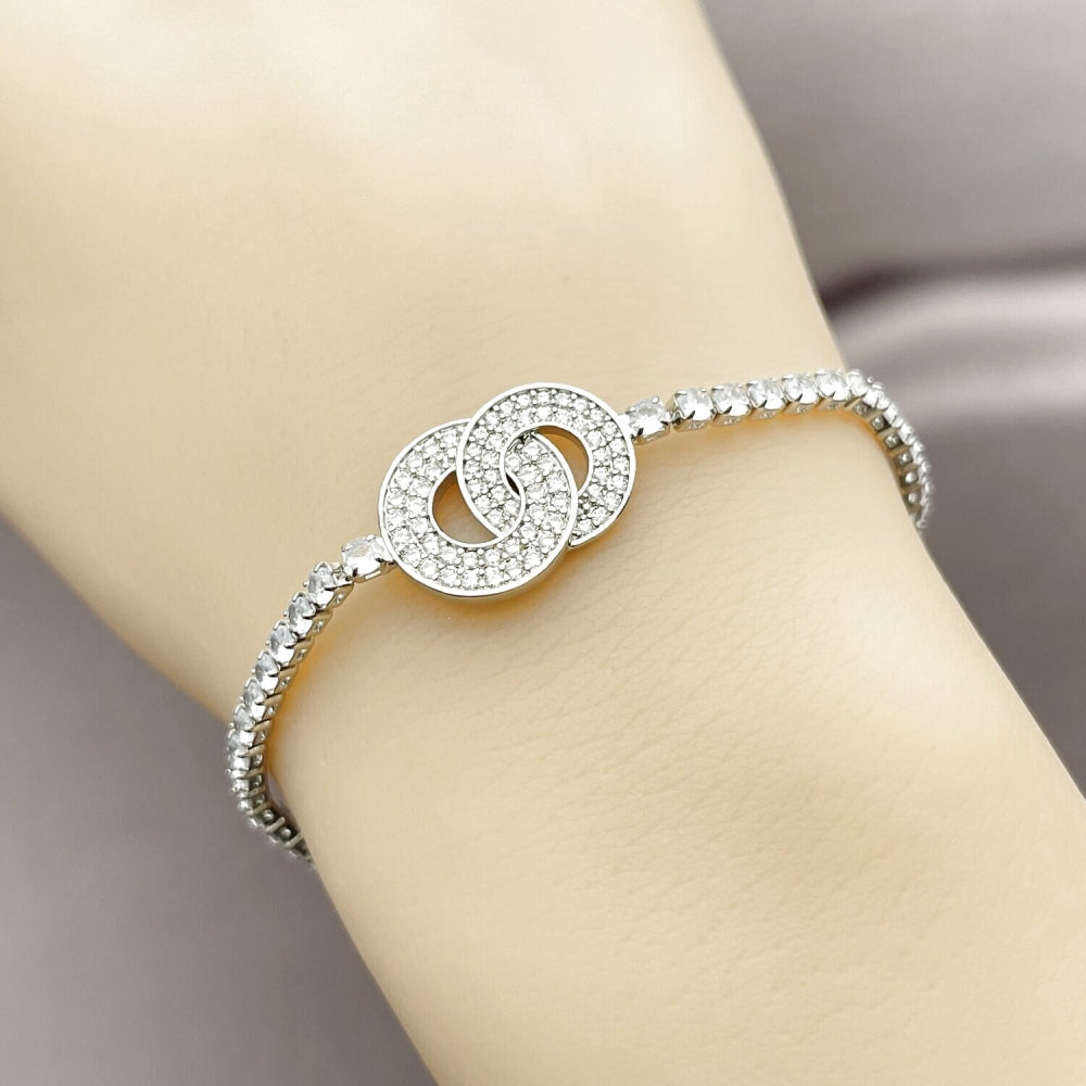 Rhodium Gold Filled Fancy Bracelet, with White Cubic Zirconia, Polished, Rhodium Finish