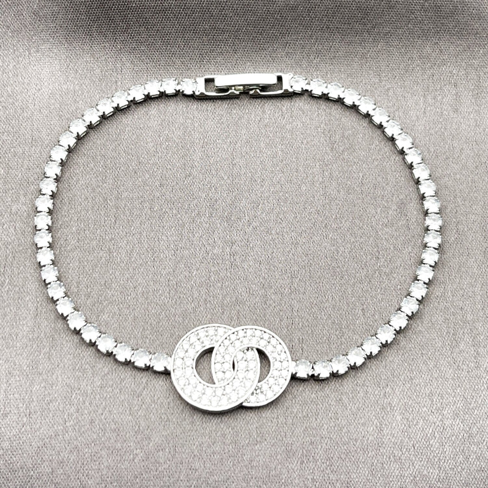 Rhodium Gold Filled Fancy Bracelet, with White Cubic Zirconia, Polished, Rhodium Finish