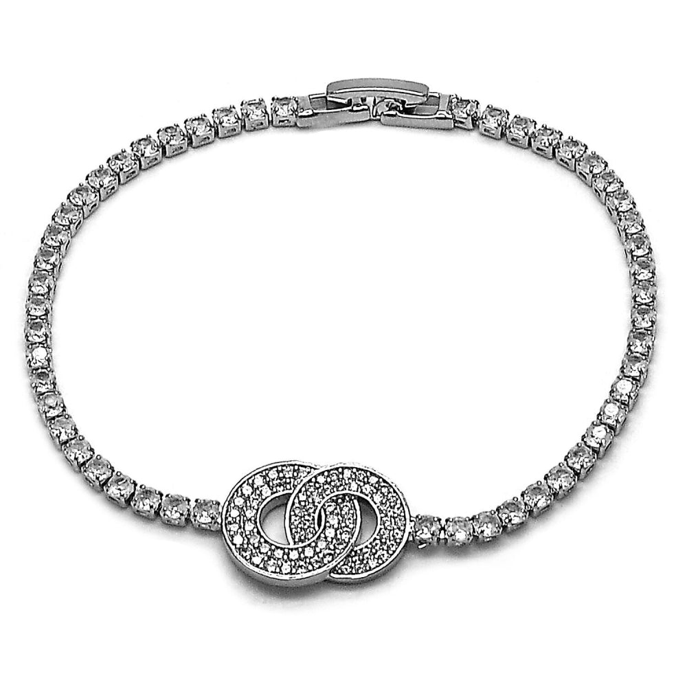 Rhodium Gold Filled Fancy Bracelet, with White Cubic Zirconia, Polished, Rhodium Finish