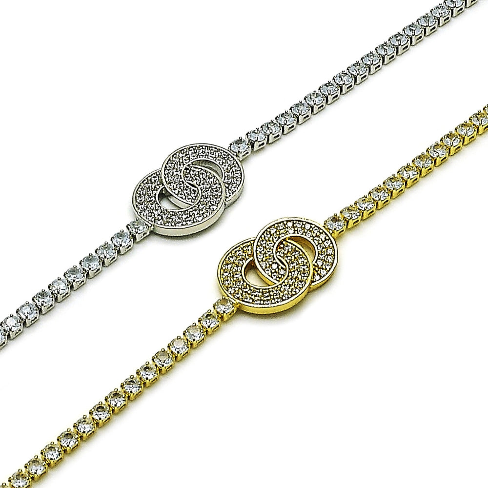 Rhodium Gold Filled Fancy Bracelet, with White Cubic Zirconia, Polished, Rhodium Finish