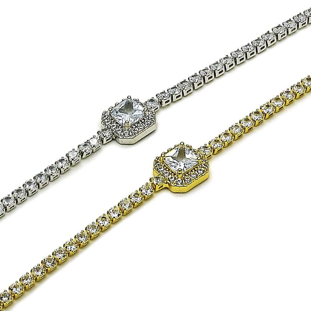 Oro Laminado Fancy Bracelet, Gold Filled Style Cluster Design, with White Cubic Zirconia and White Micro Pave, Polished, Golden Finish