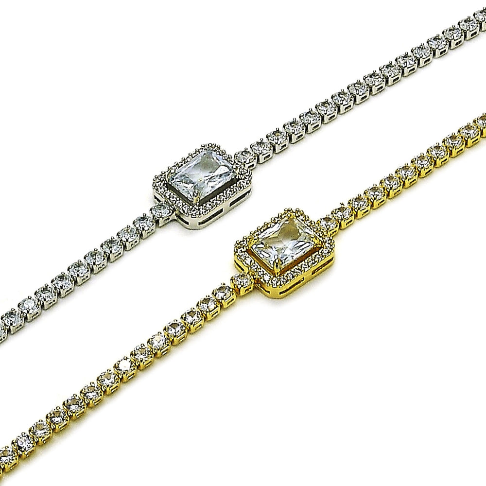 Oro Laminado Fancy Bracelet, Gold Filled Style Cluster Design, with White Cubic Zirconia and White Micro Pave, Polished, Golden Finish