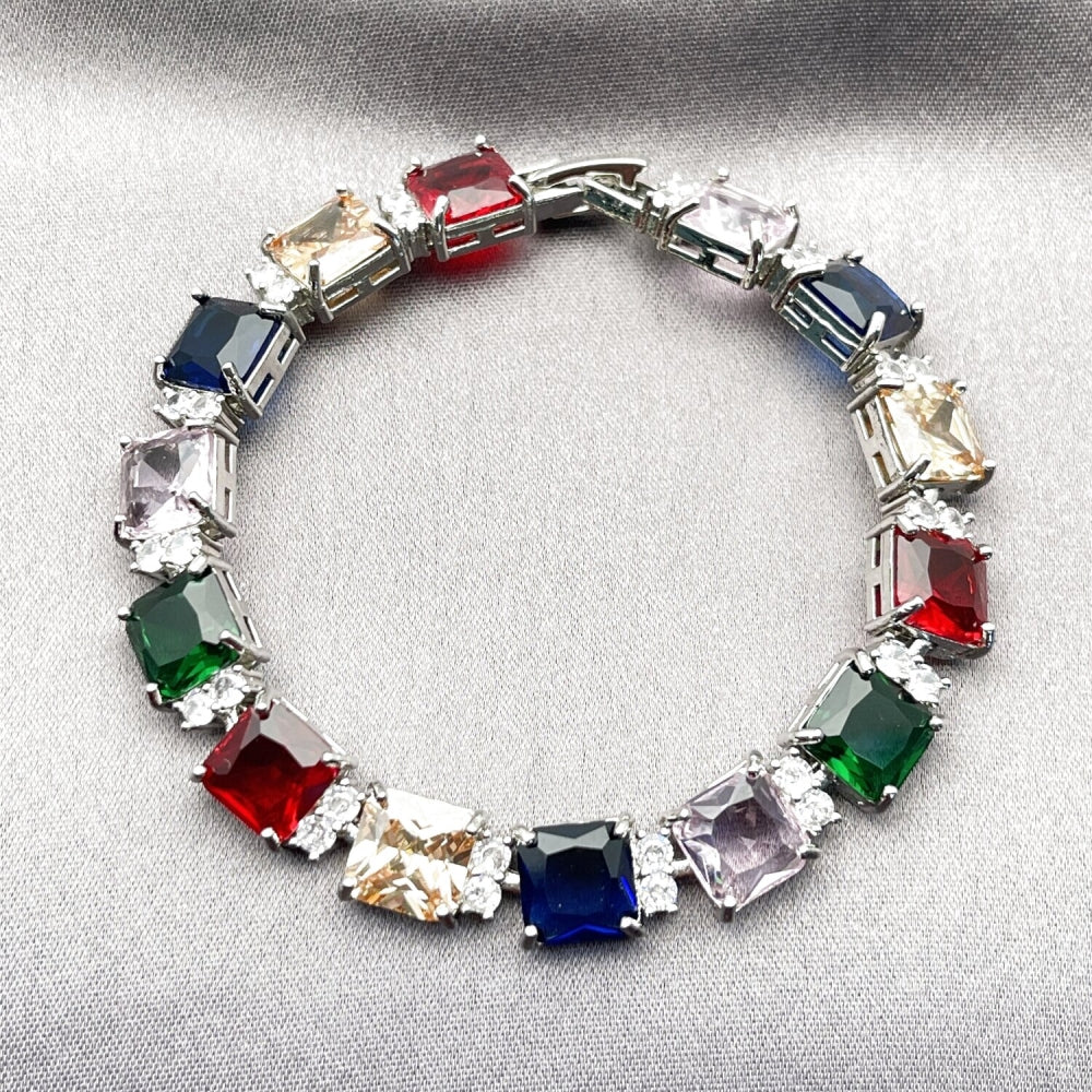 White Gold Filled Tennis Bracelet, with Multicolor and White Cubic Zirconia, Polished, Rhodium Finish