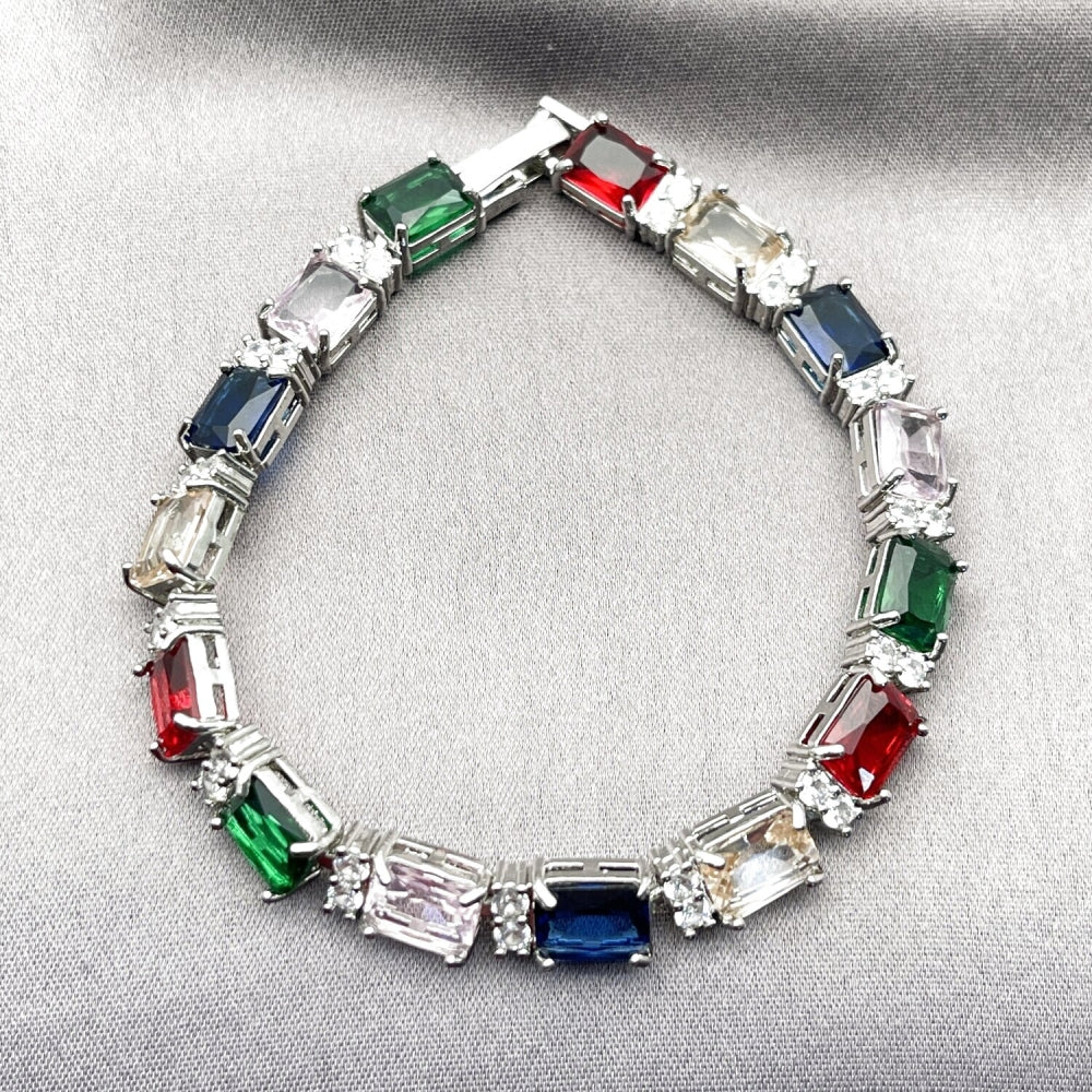 White Gold Filled Tennis Bracelet, with Multicolor and White Cubic Zirconia, Polished, Rhodium Finish