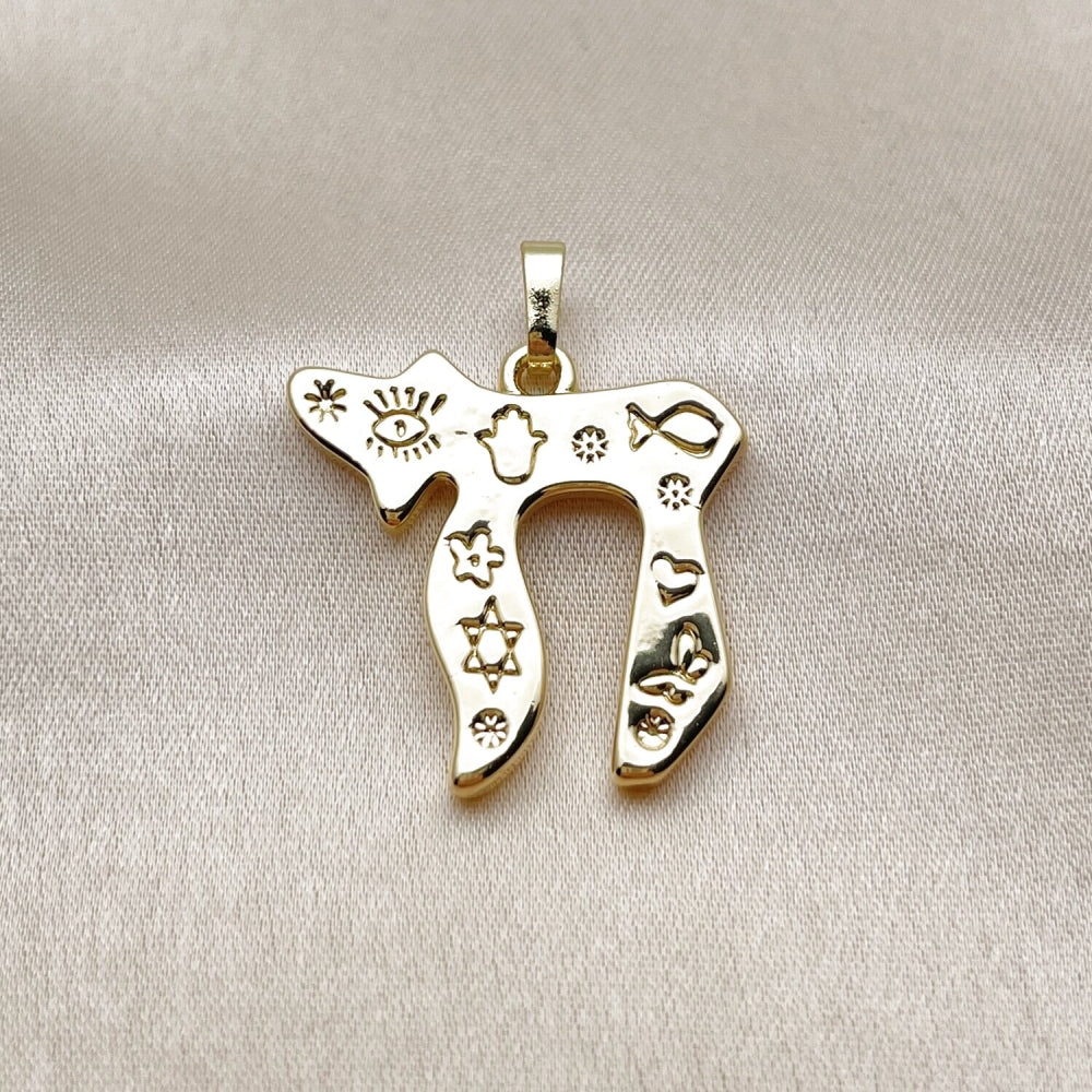 Oro Laminado Religious Pendant, Gold Filled Style Star of David and Evil Eye Design, Polished, Golden Finish