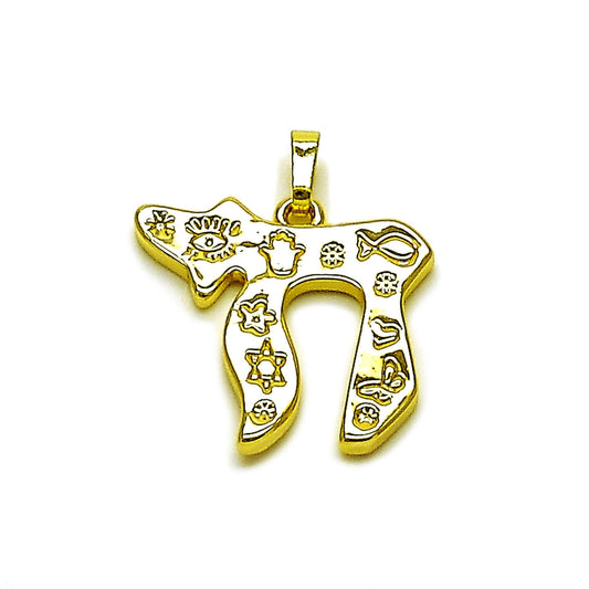 Oro Laminado Religious Pendant, Gold Filled Style Star of David and Evil Eye Design, Polished, Golden Finish