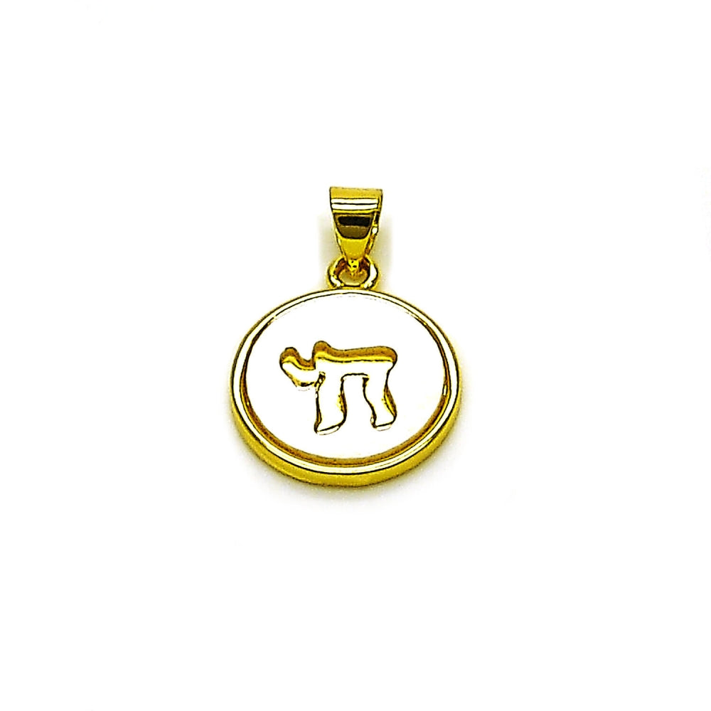 Oro Laminado Religious Pendant, Gold Filled Style Judaica Design, with Ivory Mother of Pearl, Polished, Golden Finish
