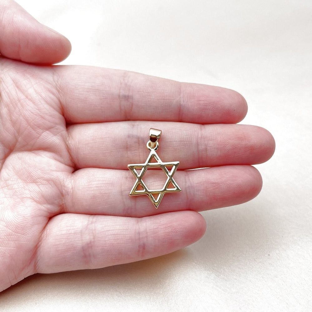 Oro Laminado Religious Pendant, Gold Filled Style Star of David and Judaica Design, Polished, Golden Finish