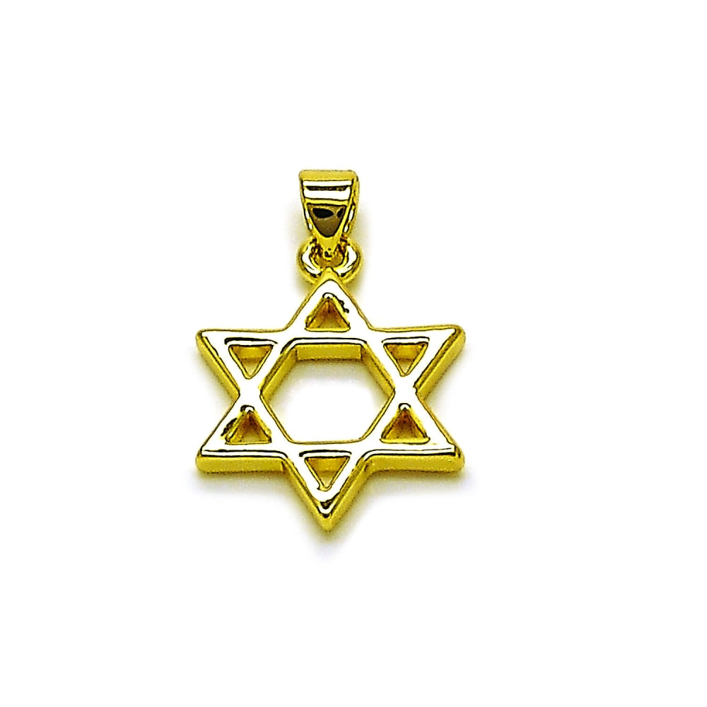 Oro Laminado Religious Pendant, Gold Filled Style Star of David and Judaica Design, Polished, Golden Finish