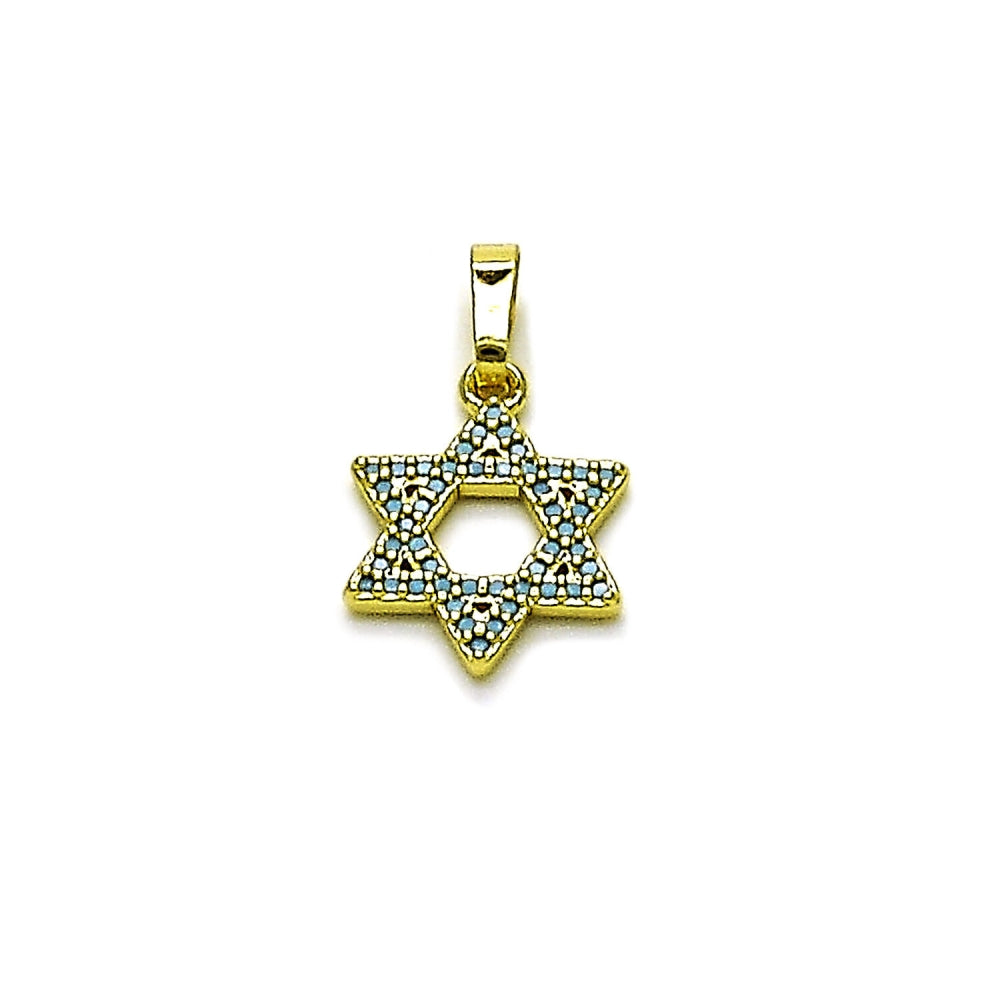 Oro Laminado Religious Pendant, Gold Filled Style Star of David and Judaica Design, with White Micro Pave, Polished, Golden Finish