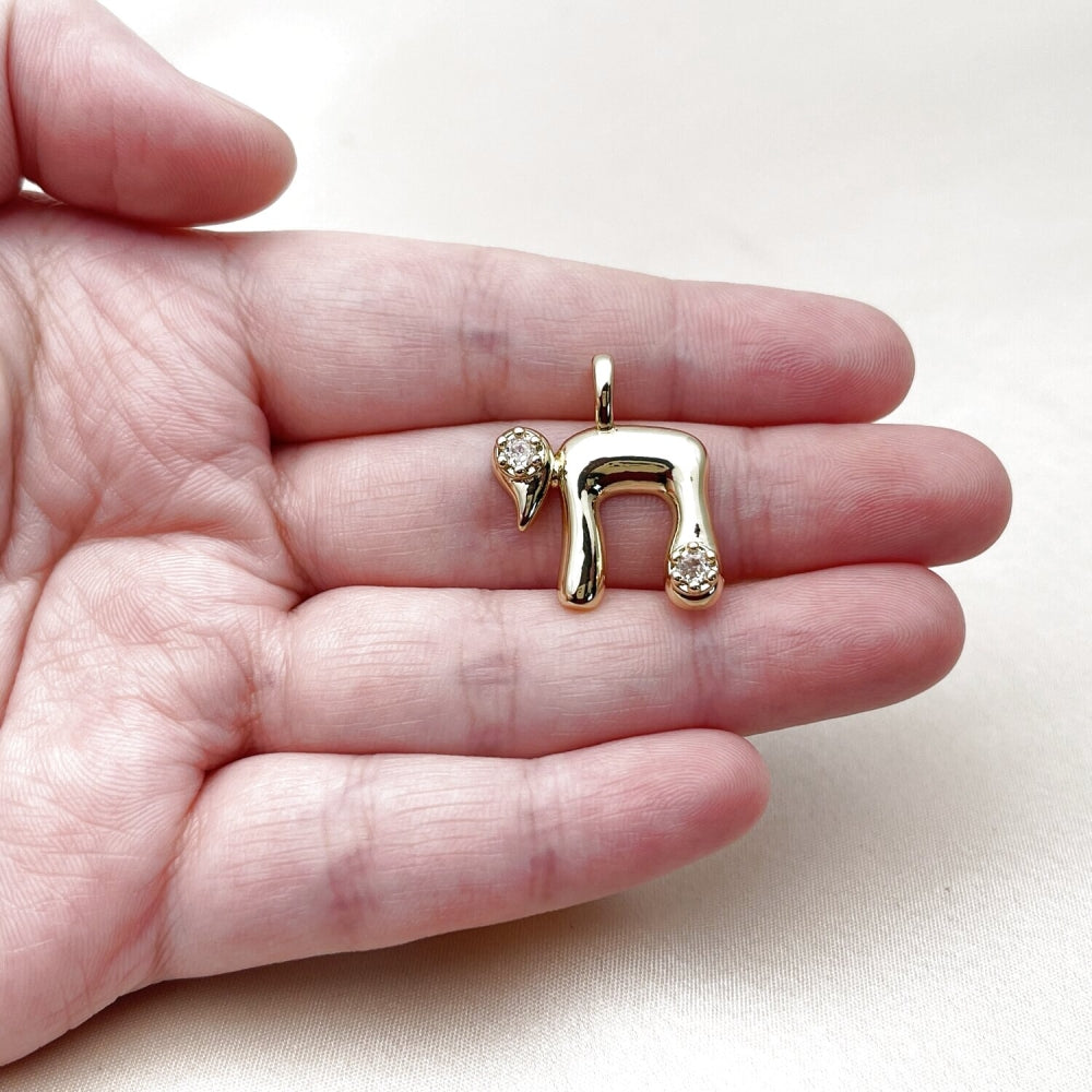 Oro Laminado Religious Pendant, Gold Filled Style Judaica Design, with White Cubic Zirconia, Polished, Golden Finish