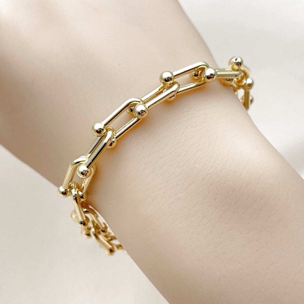 Oro Laminado Fancy Bracelet, Gold Filled Style Polished, Golden Finish