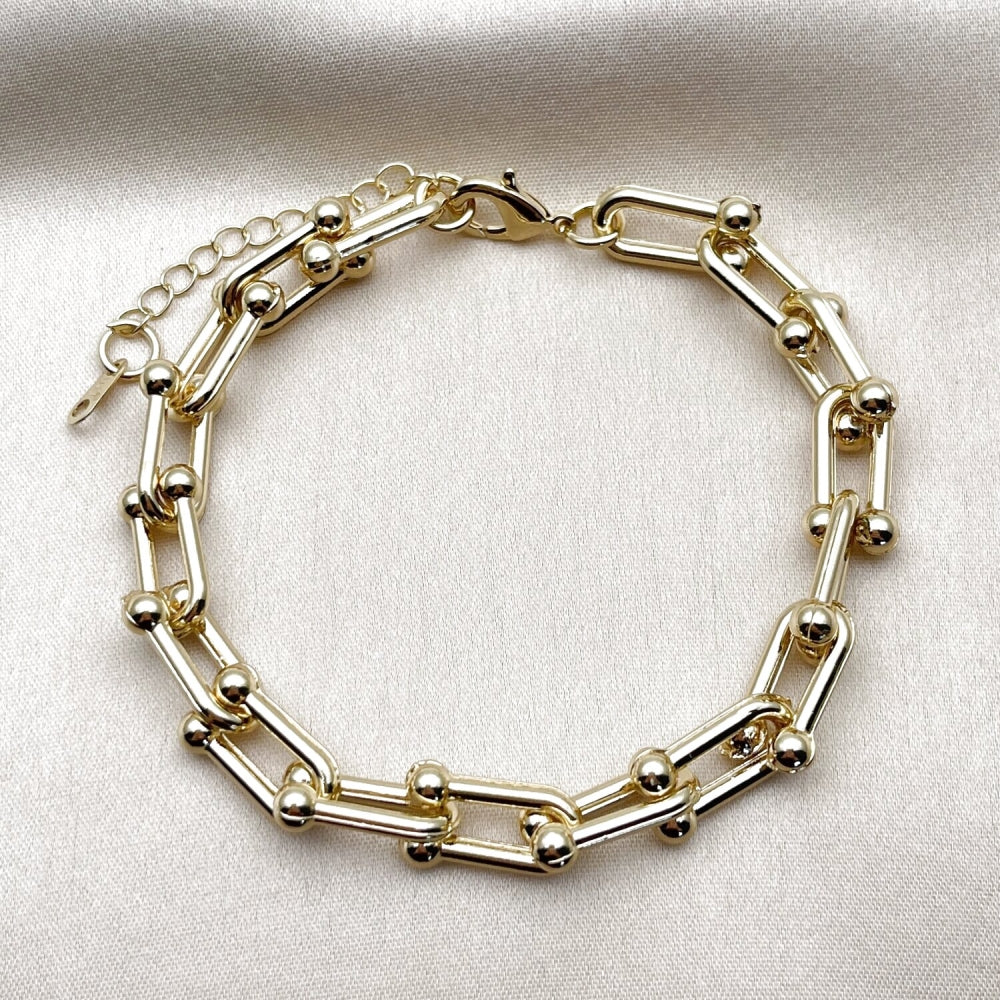Oro Laminado Fancy Bracelet, Gold Filled Style Polished, Golden Finish