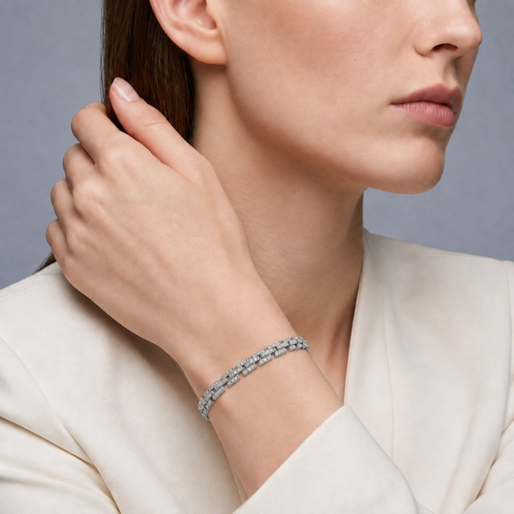 Rhodium Gold Filled Tennis Bracelet, with White Cubic Zirconia, Polished, Rhodium Finish