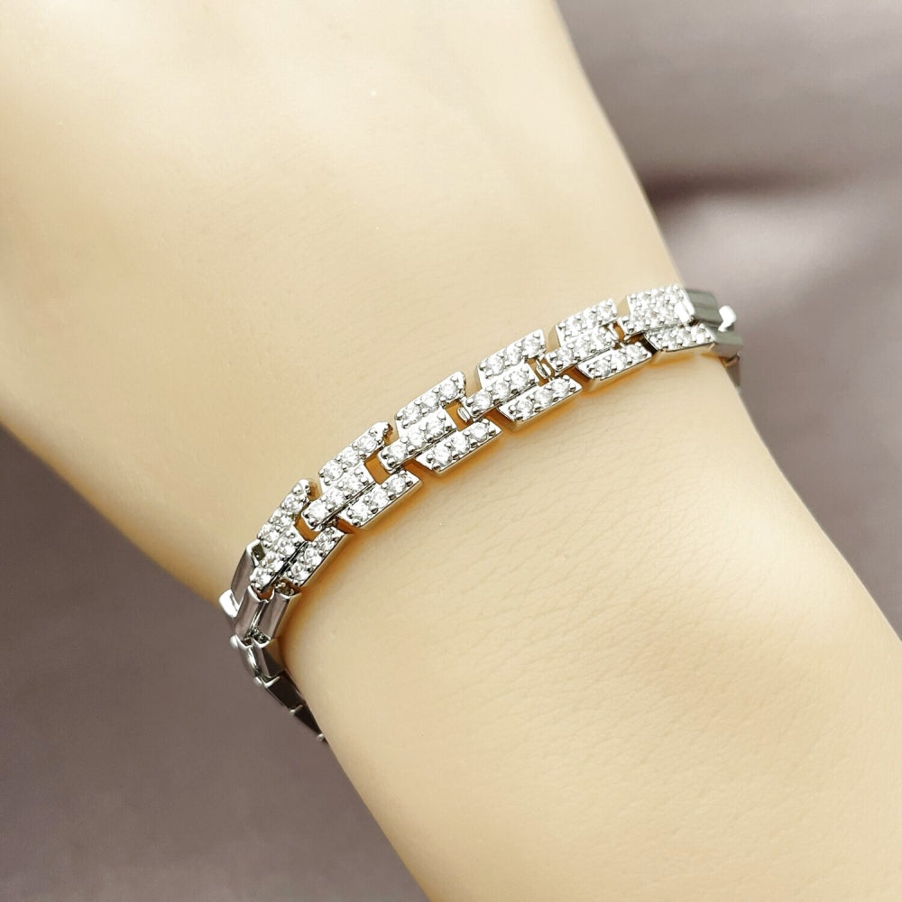 Rhodium Gold Filled Tennis Bracelet, with White Cubic Zirconia, Polished, Rhodium Finish