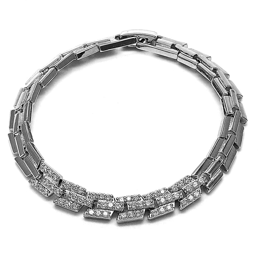 Rhodium Gold Filled Tennis Bracelet, with White Cubic Zirconia, Polished, Rhodium Finish