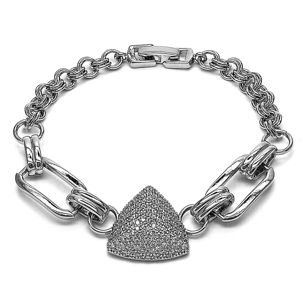 Rhodium Gold Filled Fancy Bracelet, Paperclip Design, with White Micro Pave, Polished, Rhodium Finish