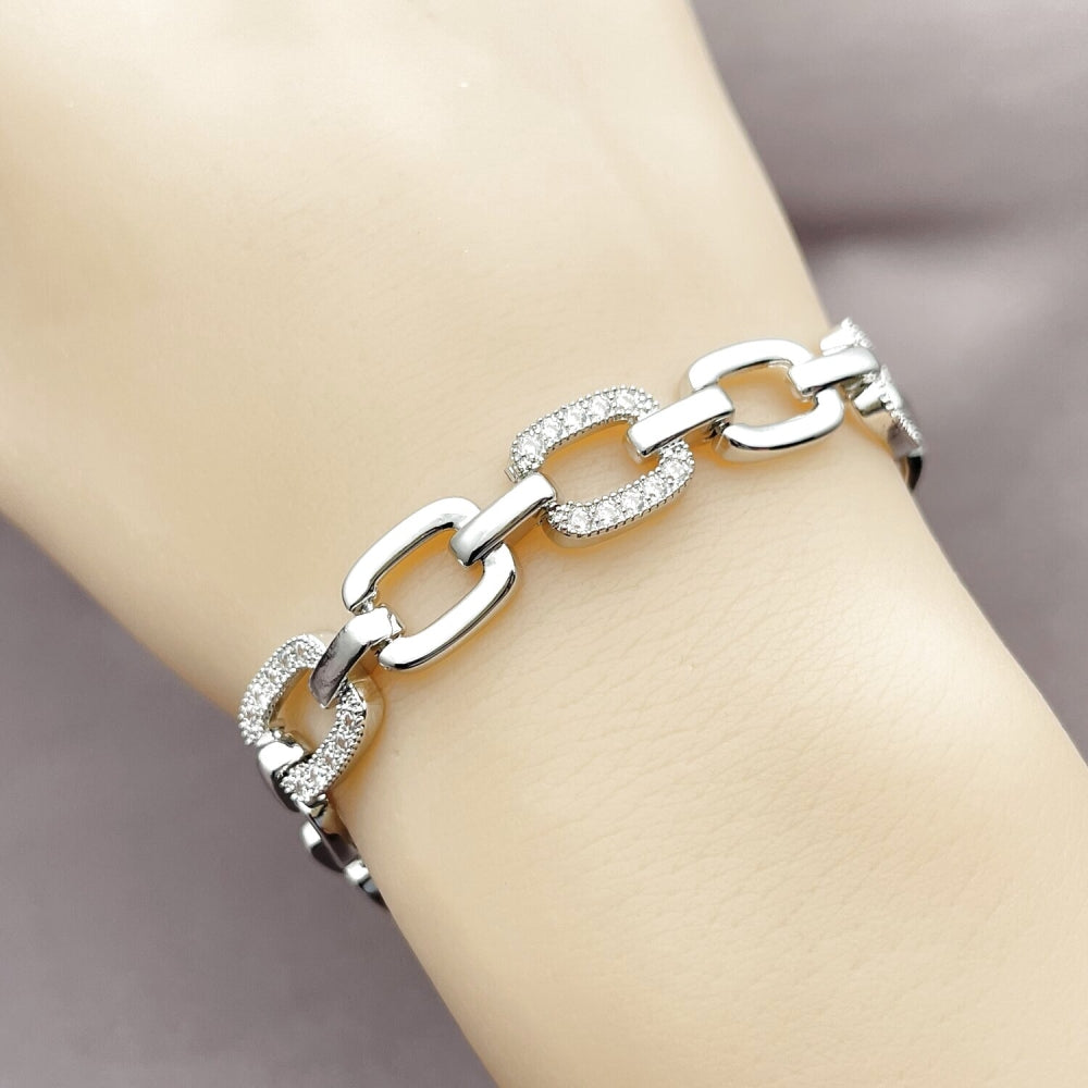 Rhodium Gold Filled Tennis Bracelet, Belt Buckle Design, with White Cubic Zirconia, Polished, Rhodium Finish