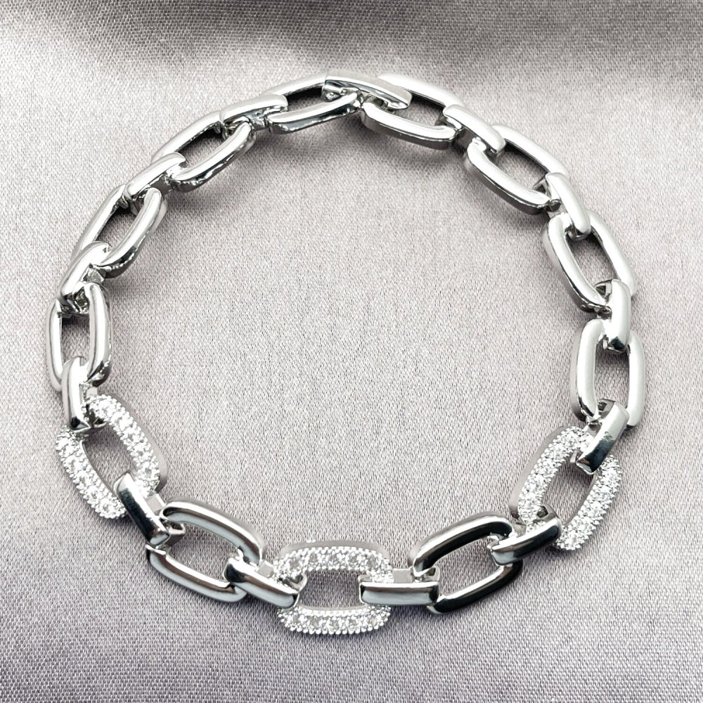 Rhodium Gold Filled Tennis Bracelet, Belt Buckle Design, with White Cubic Zirconia, Polished, Rhodium Finish