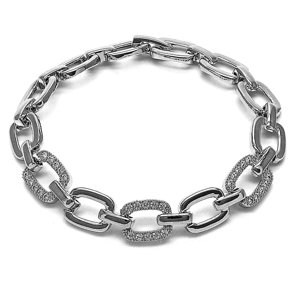 Rhodium Gold Filled Tennis Bracelet, Belt Buckle Design, with White Cubic Zirconia, Polished, Rhodium Finish