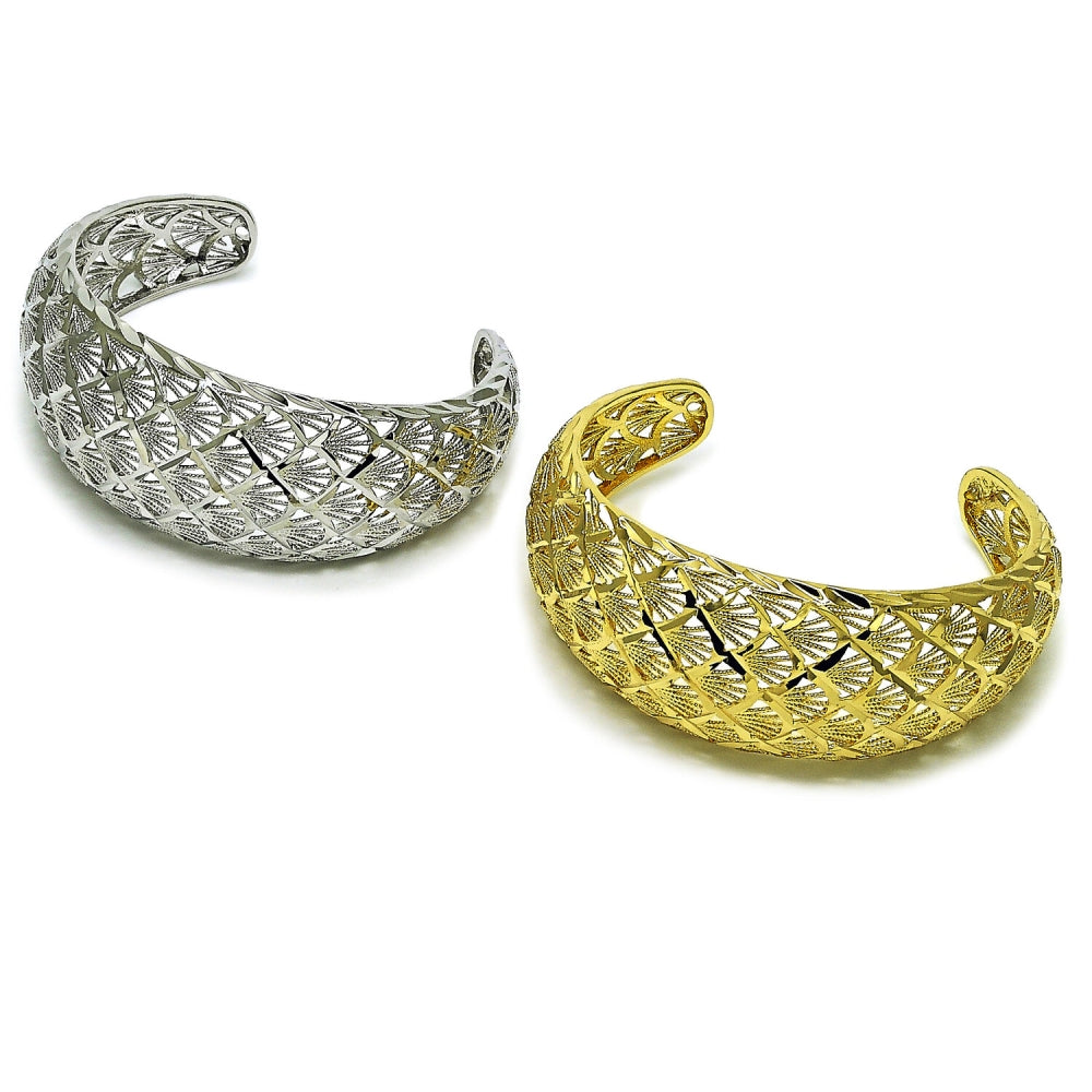 Oro Laminado Individual Bangle, Gold Filled Style Shell Design, Diamond Cutting Finish, Golden Finish