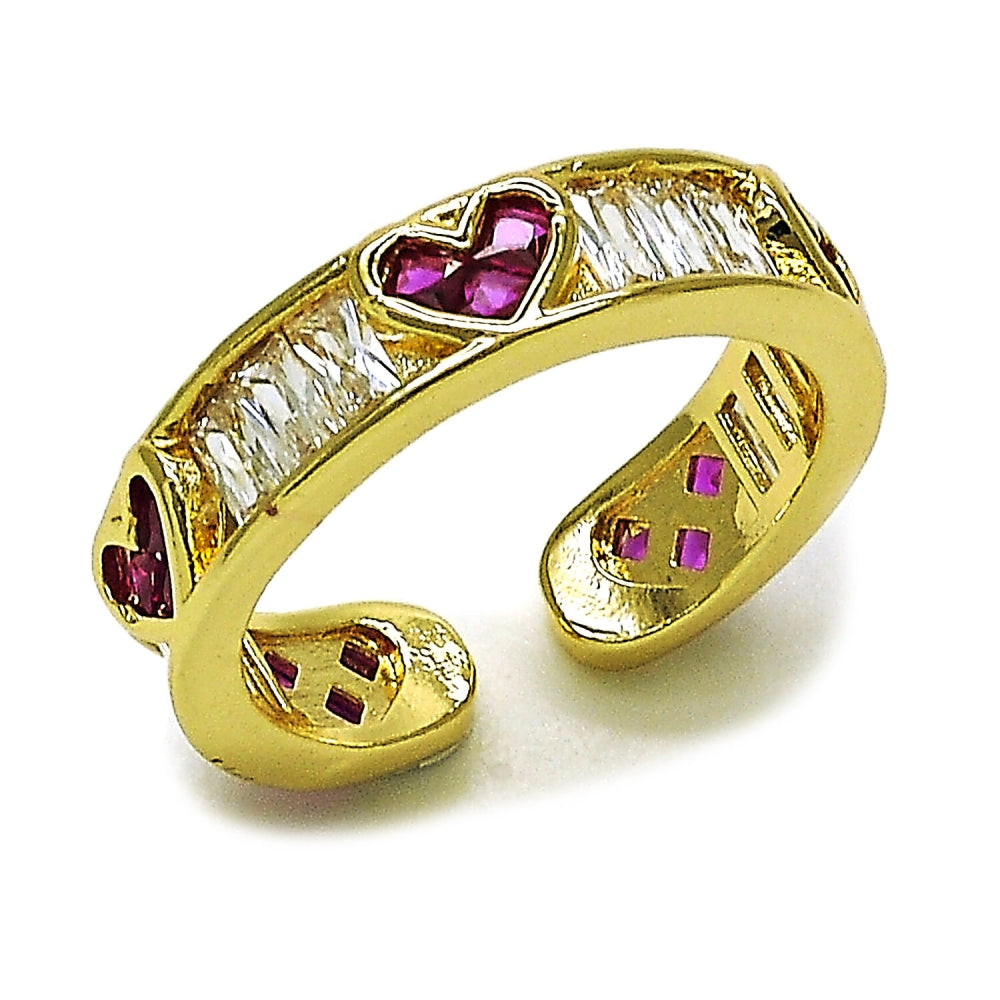 Oro Laminado Multi Stone Ring, Gold Filled Style Heart and Baguette Design, with Ruby and White Cubic Zirconia, Polished, Golden Finish