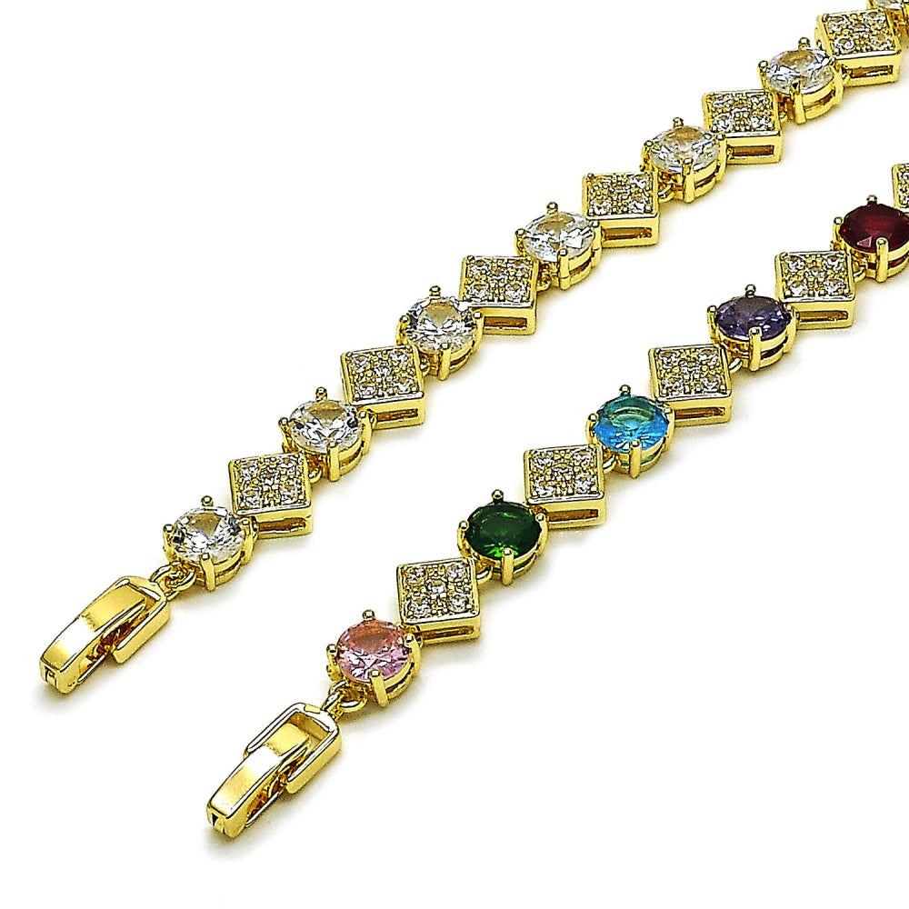 Oro Laminado Tennis Bracelet, Gold Filled Style with White Cubic Zirconia, Polished, Golden Finish