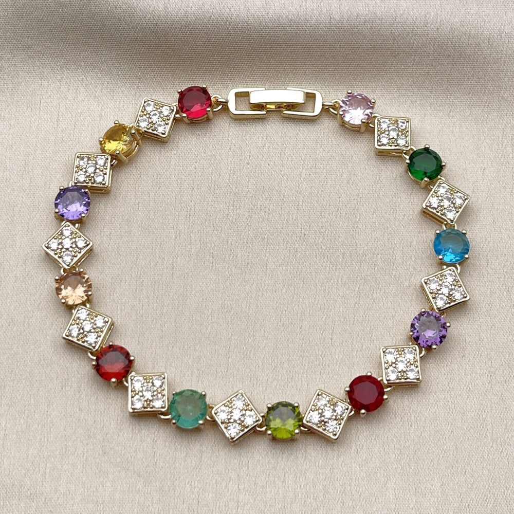 Oro Laminado Tennis Bracelet, Gold Filled Style with Multicolor and White Cubic Zirconia, Polished, Golden Finish