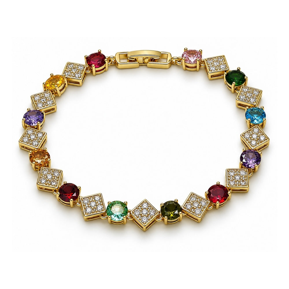 Oro Laminado Tennis Bracelet, Gold Filled Style with Multicolor and White Cubic Zirconia, Polished, Golden Finish