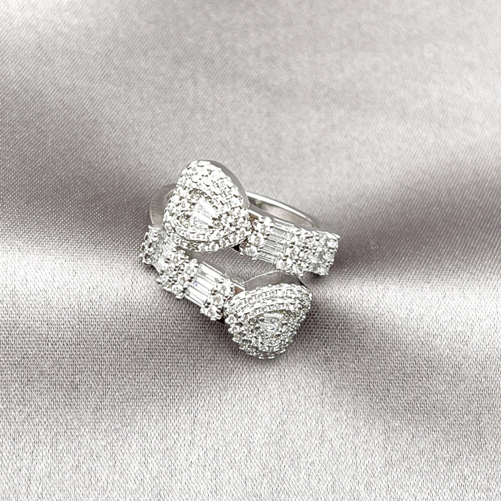 Rhodium Gold Filled Multi Stone Ring, Heart and Baguette Design, with White Cubic Zirconia and White Micro Pave, Polished, Rhodium Finish