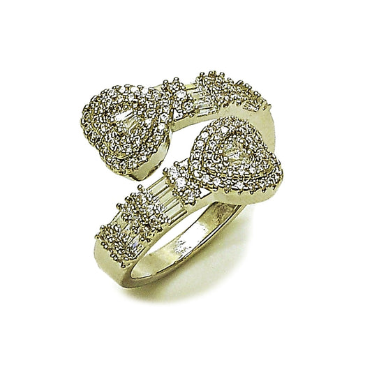 Rhodium Gold Filled Multi Stone Ring, Heart and Baguette Design, with White Cubic Zirconia and White Micro Pave, Polished, Rhodium Finish
