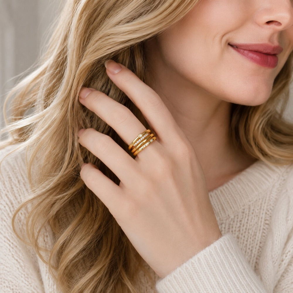 Oro Laminado Multi Stone Ring, Gold Filled Style with White Micro Pave and White Cubic Zirconia, Polished, Golden Finish