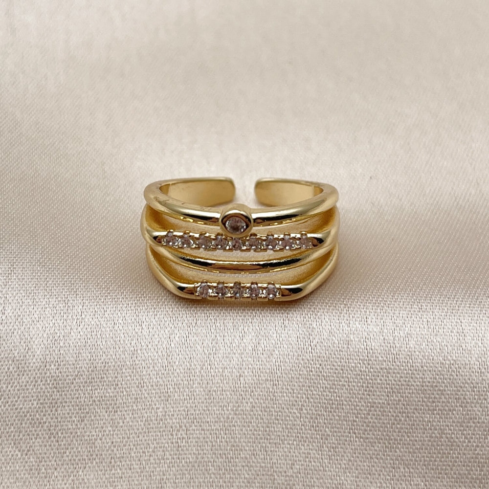 Oro Laminado Multi Stone Ring, Gold Filled Style with White Micro Pave and White Cubic Zirconia, Polished, Golden Finish