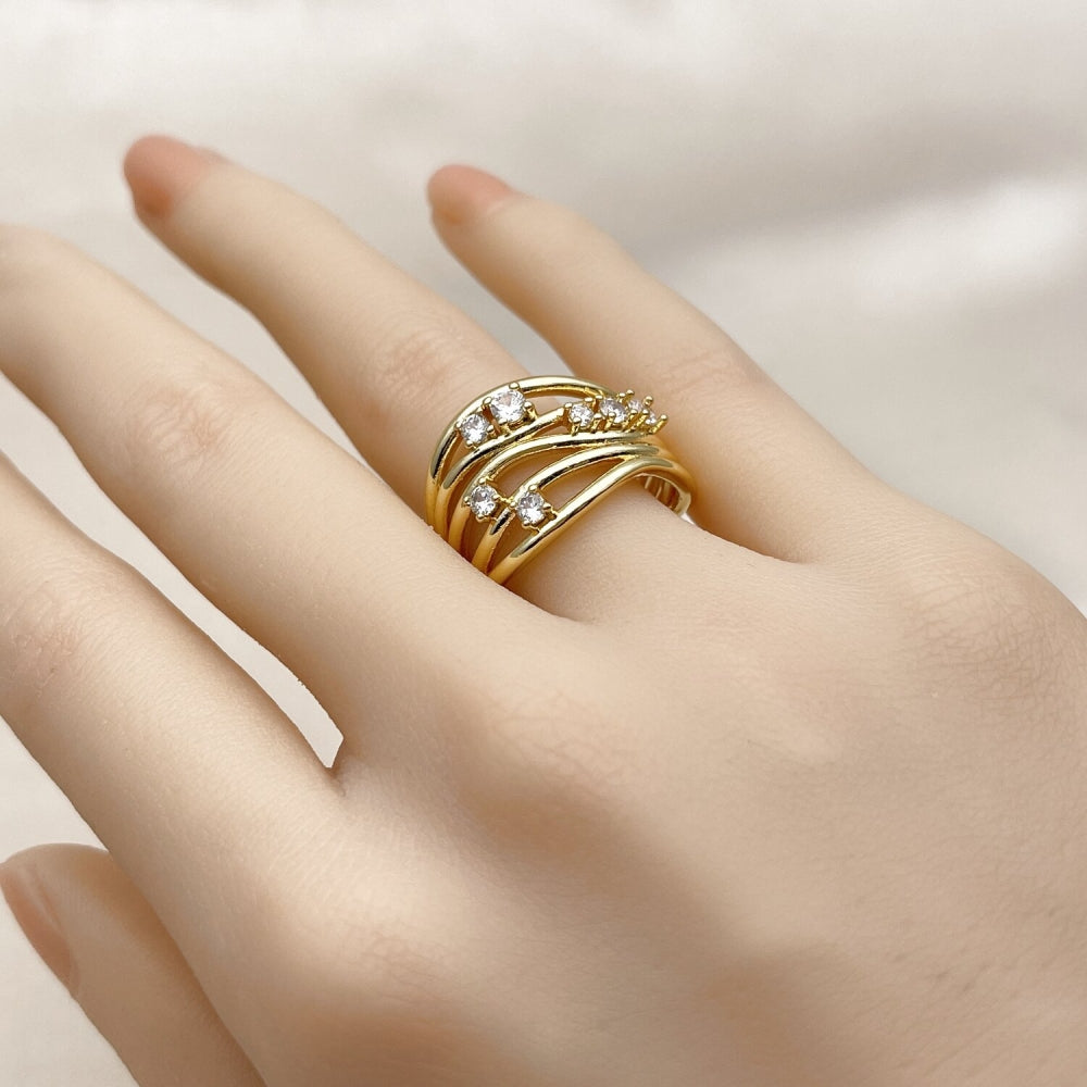 Oro Laminado Multi Stone Ring, Gold Filled Style with White Cubic Zirconia, Polished, Golden Finish