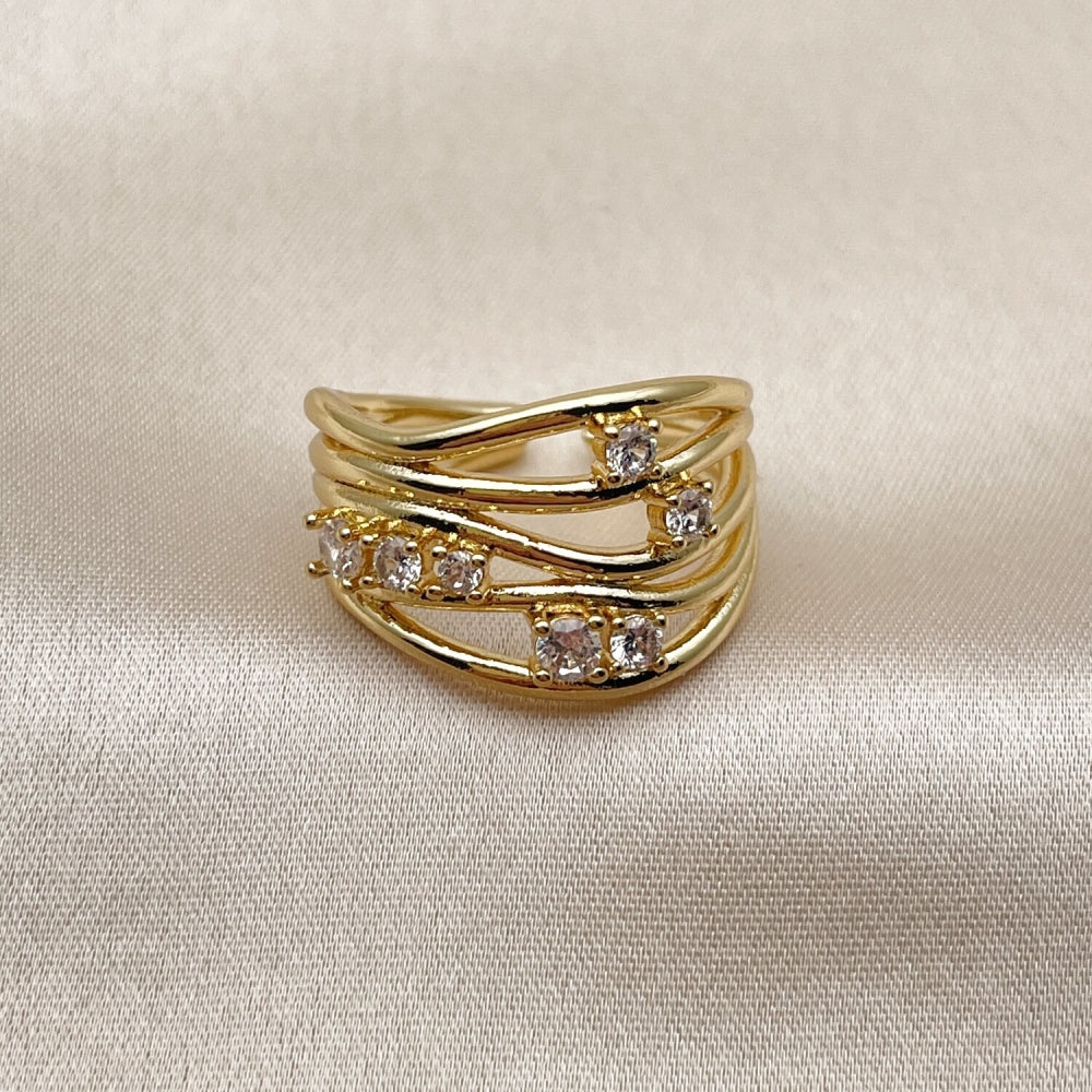 Oro Laminado Multi Stone Ring, Gold Filled Style with White Cubic Zirconia, Polished, Golden Finish