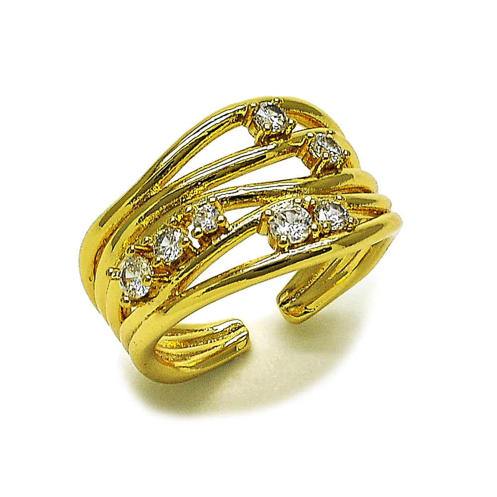 Oro Laminado Multi Stone Ring, Gold Filled Style with White Cubic Zirconia, Polished, Golden Finish