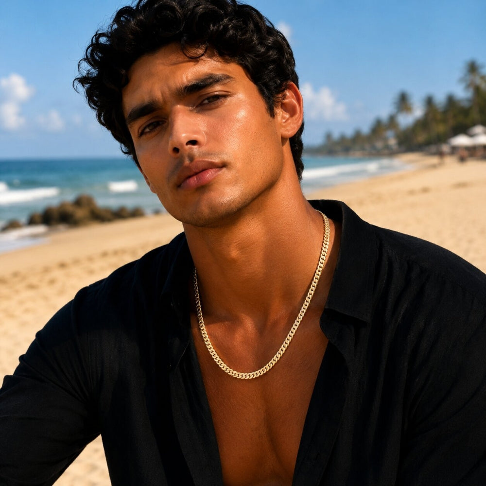 Oro Laminado Basic Necklace, Gold Filled Style Concave Cuban Design, Polished, Golden Finish