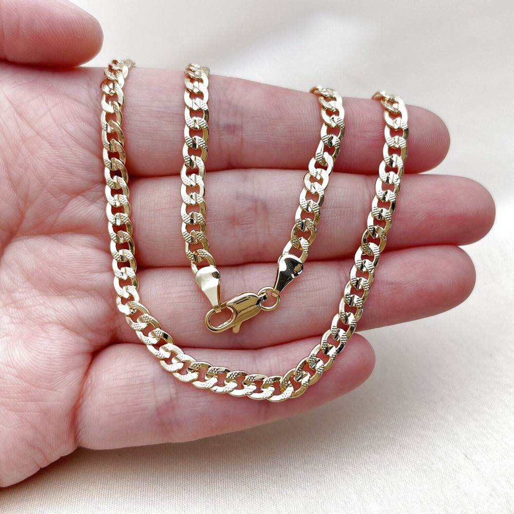 Oro Laminado Basic Necklace, Gold Filled Style Concave Cuban Design, Polished, Golden Finish