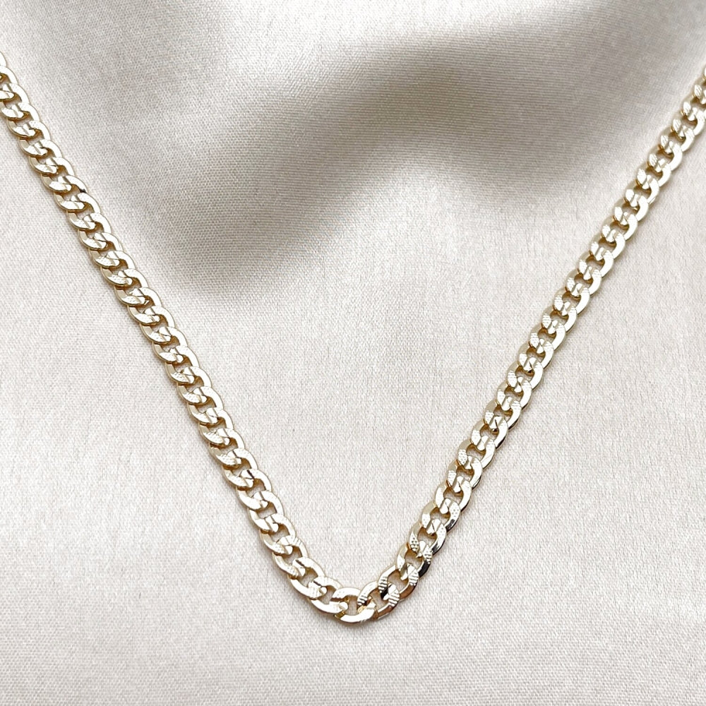 Oro Laminado Basic Necklace, Gold Filled Style Concave Cuban Design, Polished, Golden Finish