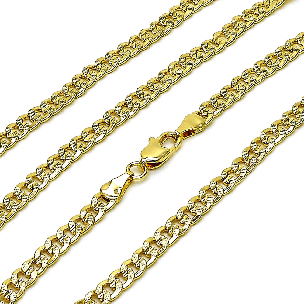 Oro Laminado Basic Necklace, Gold Filled Style Concave Cuban Design, Polished, Golden Finish