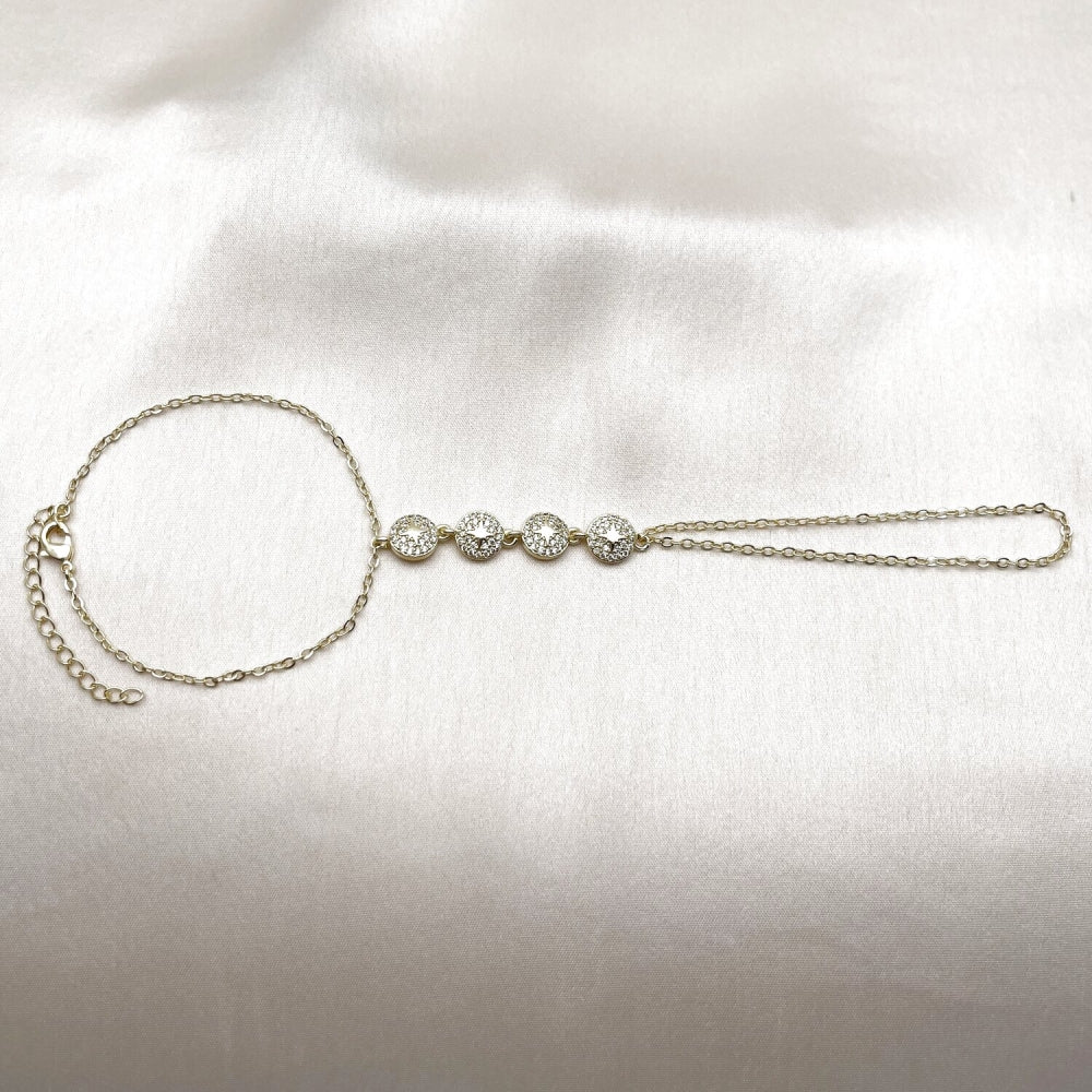 Oro Laminado Fancy Bracelet, Gold Filled Style Star and Rolo Design, with White Micro Pave, Polished, Golden Finish
